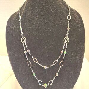 Ruby Zoisite 26 Inch Neckalce With Stainless Steele Chain 12 Beads